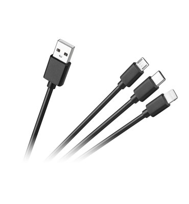 Kábel USB 3v1 microUSB, USB typ C, Lightning