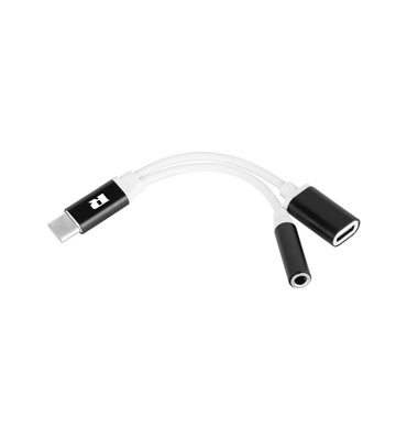 Adaptér USB typ C - zásuvka Jack 3.5 + USB typ C 15cm REBEL