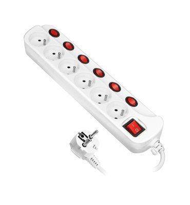 Predlžovací kábel 6x zásuvka s vypínačom, 3x1mm, 1,5m