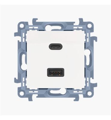 Zásuvka USB + USB-C dvojitá Quick Charge 3,1A Simon 10 biela