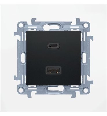 Zásuvka USB + USB-C dvojitá Quick Charge 3,1A Simon 10 čierna