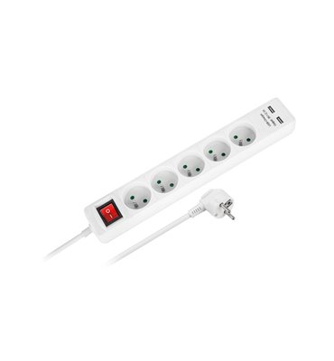Predlž. zásuvka 5x+2xUSB+vypínač 3m biela REBEL