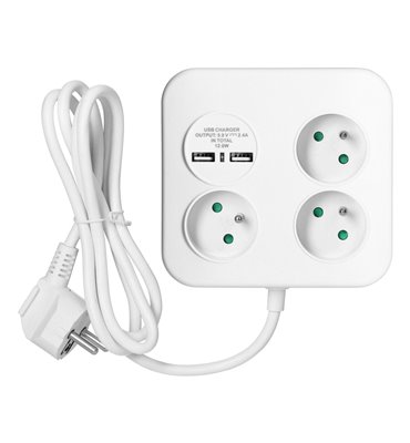 Predlžovací kábel 3 zásuvky s 2 x USB nabíjačkou, 1,4m