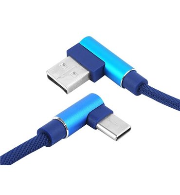 Kábel USB uhlový - USB typ C uhlový 1m modrý